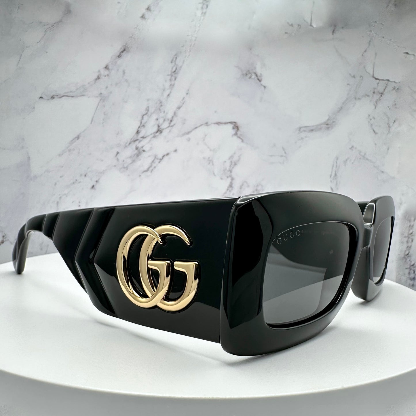 Gucci Sunglasses GG0811S Black Gold GG Logo Signature Matelassé