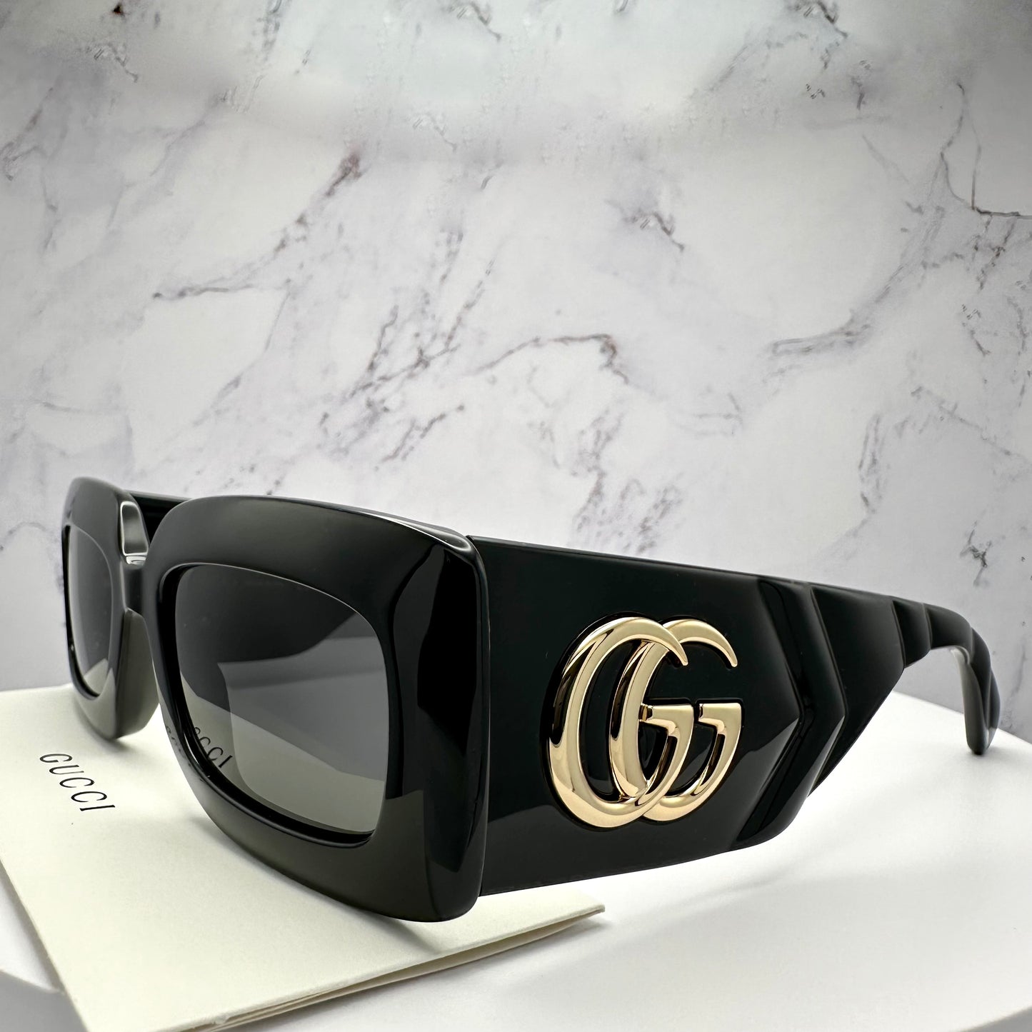 Gucci Sunglasses GG0811S Black Rectangle Interlocking GG Logo 