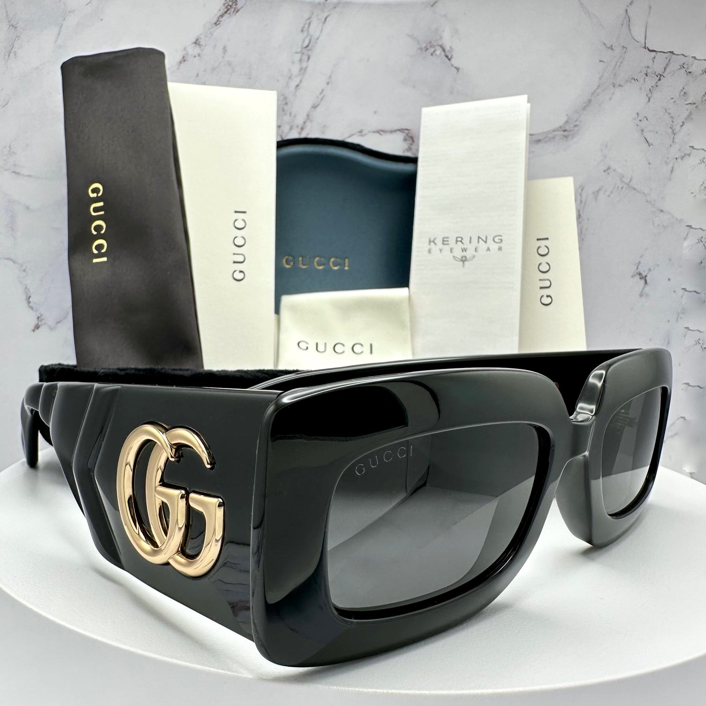 Gucci Sunglasses GG0811S Black Rectangle Interlocking GG Logo 