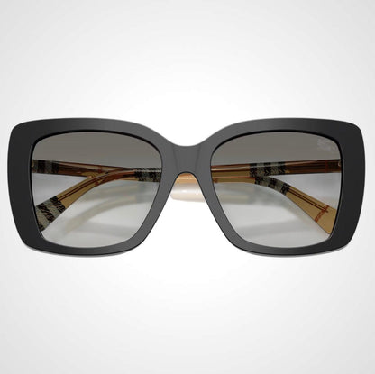 Burberry BE4456 416111 black square with brown check arm women's sunglasses facing front