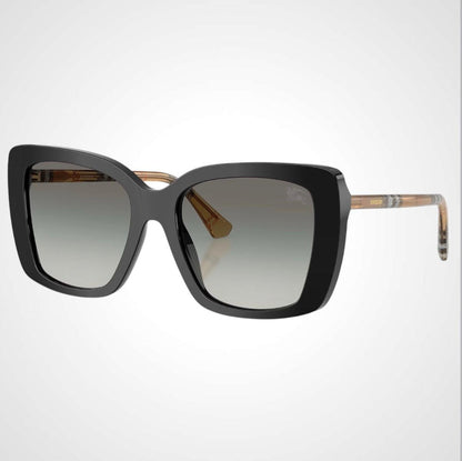Burberry BE4456 416111 black oversized women's sunglasses with brown check arms
