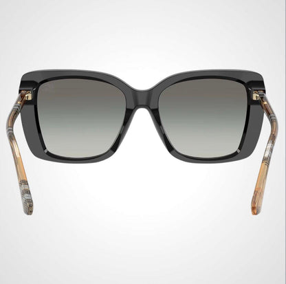 Burberry BE4456 416111 black square with brown check arms women's sunglasses back view