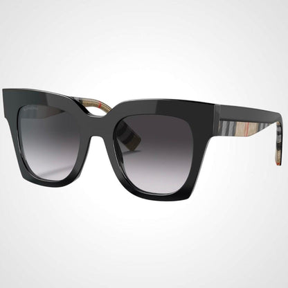 Burberry 0BE4364 39428G black square women's check arm sunglasses.