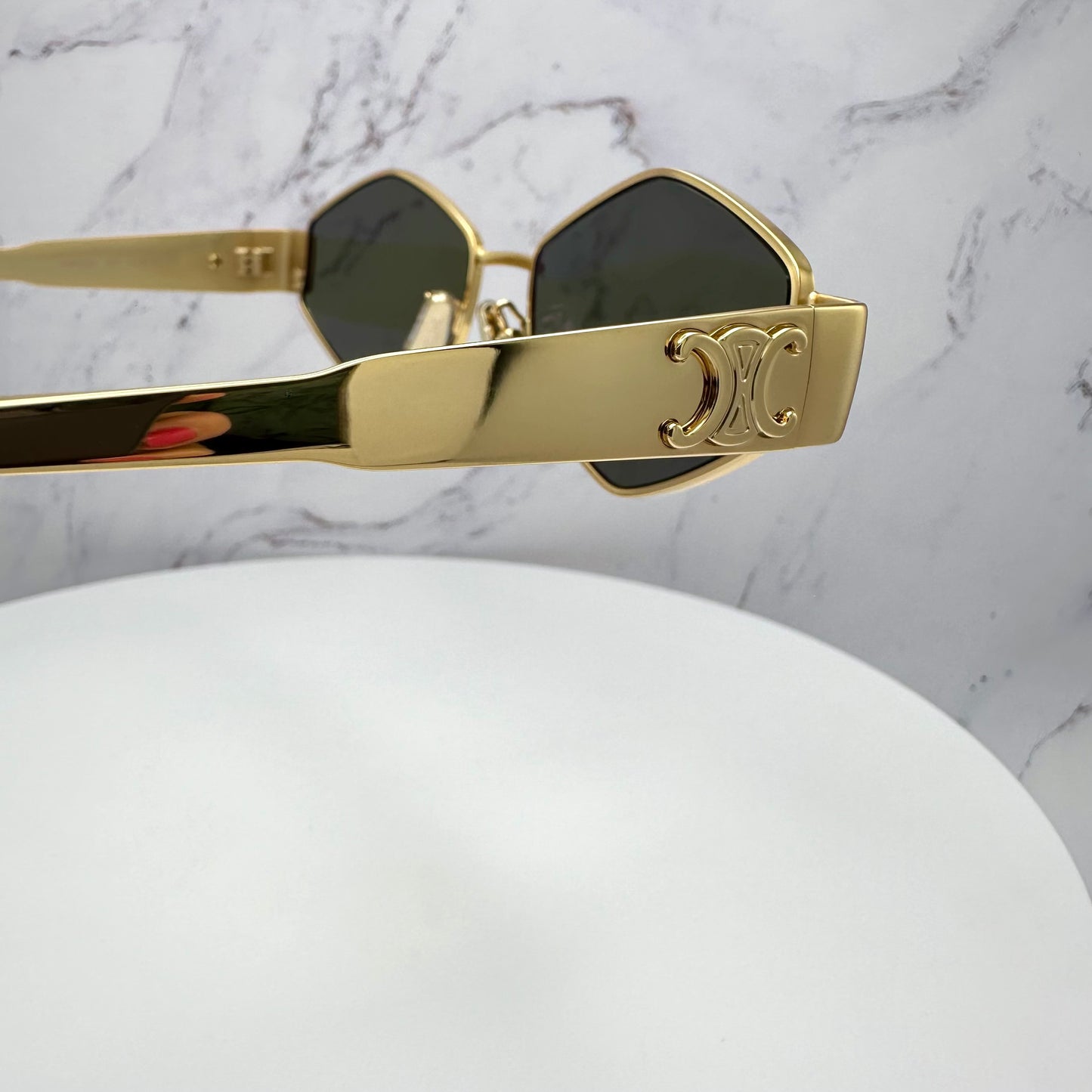 Celine Triomphe Gold Metal New Hexagon Sunglasses 54mm Authentic CL40254U 30N