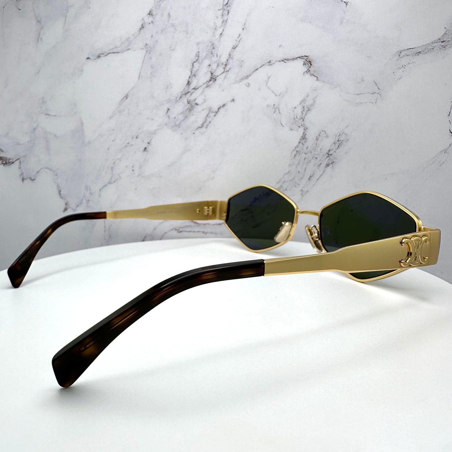 Celine Triomphe Gold Metal New Hexagon Sunglasses 54mm Authentic CL40254U 30N