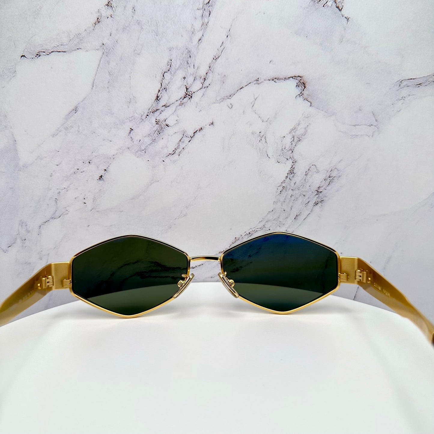 Celine Triomphe Gold Metal New Hexagon Sunglasses 54mm Authentic CL40254U 30N