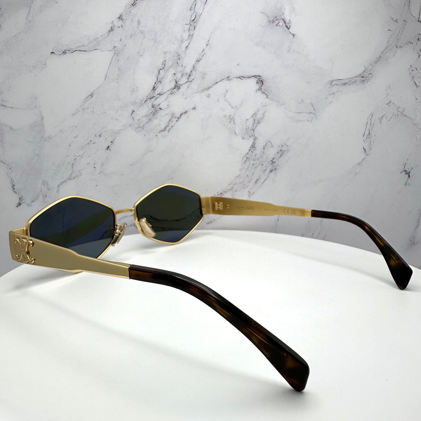 Celine Triomphe Gold Metal New Hexagon Sunglasses 54mm Authentic CL40254U 30N