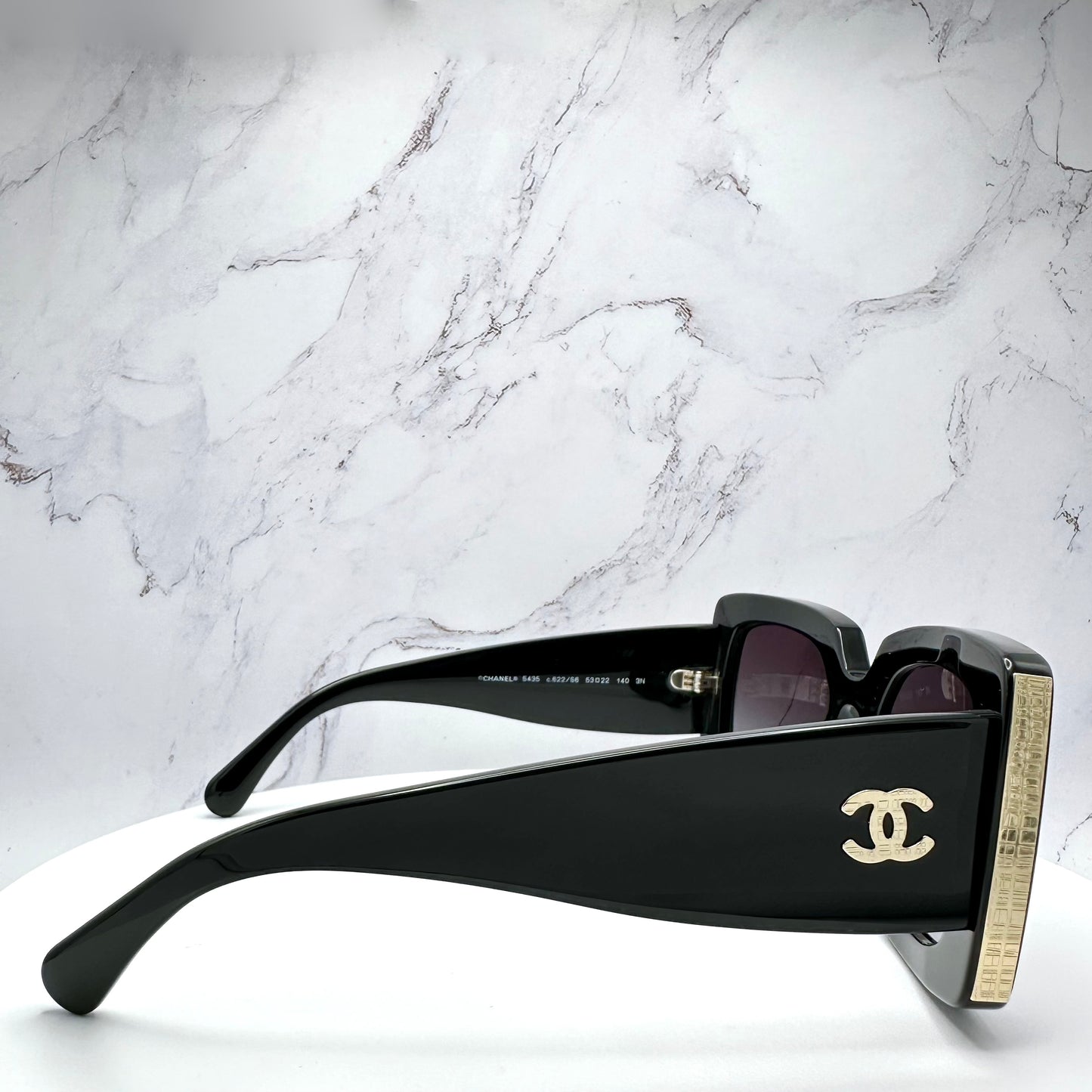 CHANEL Sunglasses Rectangle Black Gold CC Logo 53mm