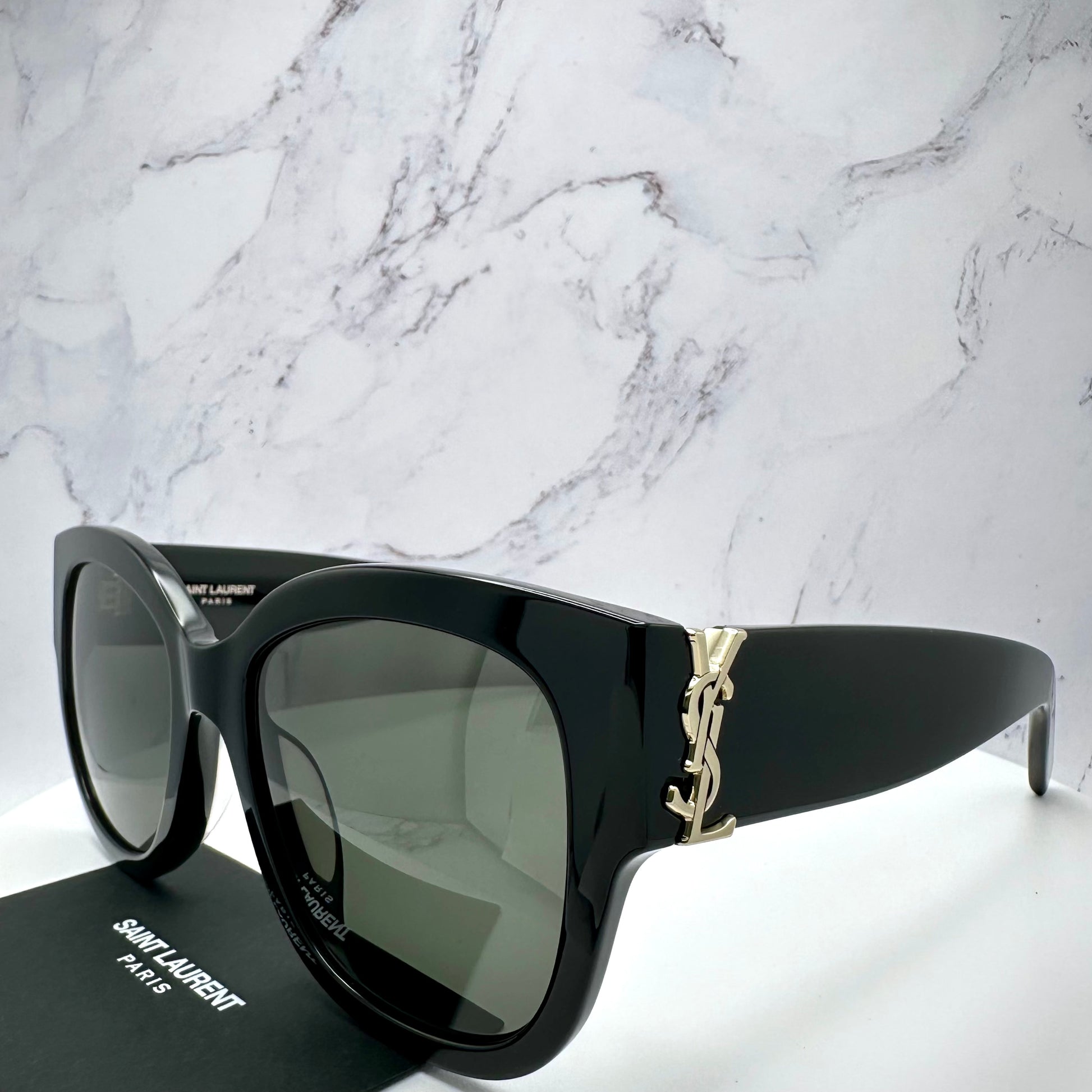 SAINT LAURENT Black Oversized Sunglasses Gold YSL Metal Logo SLM95/F