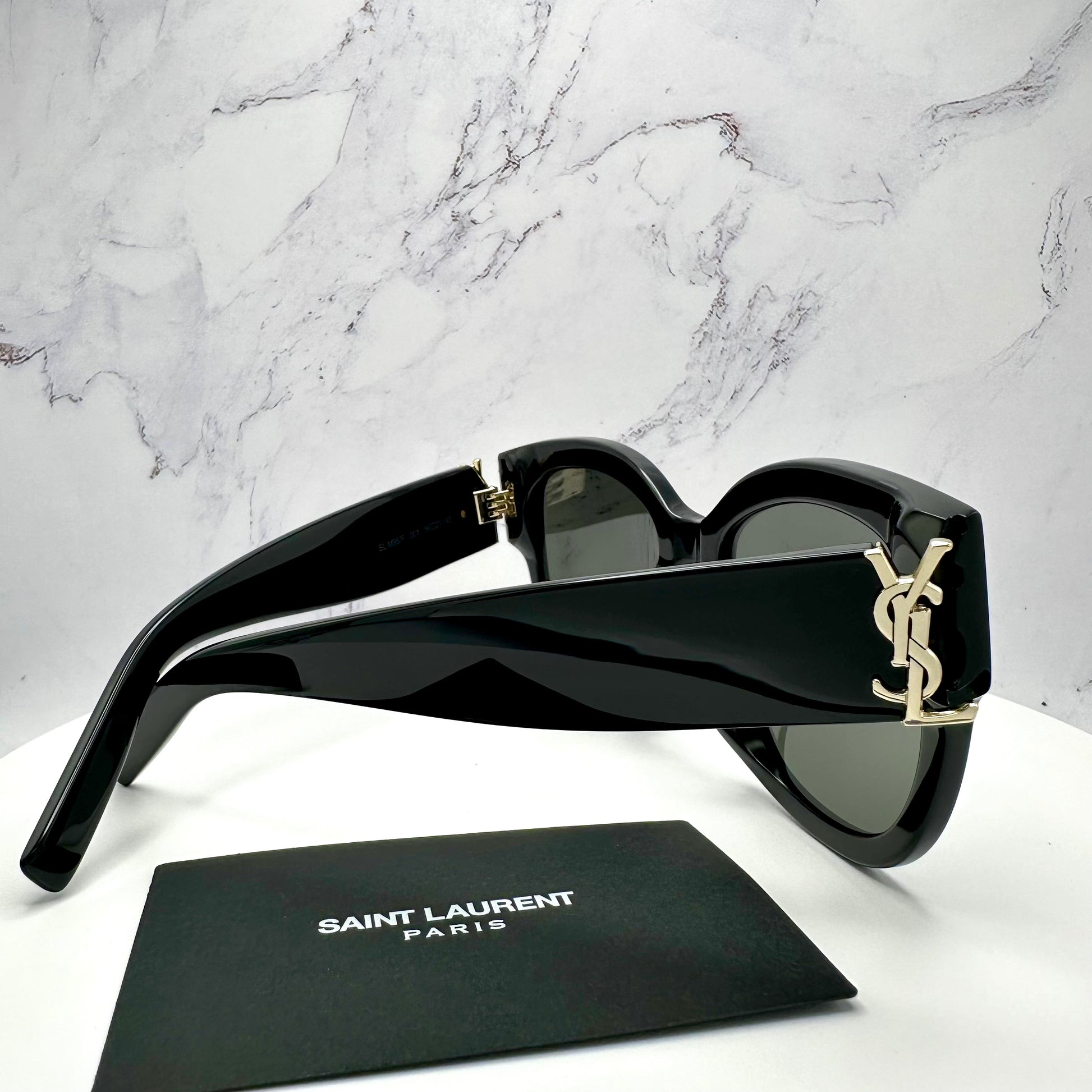 SAINT LAURENT Black Oversized Sunglasses Gold YSL Metal Logo SLM95/F