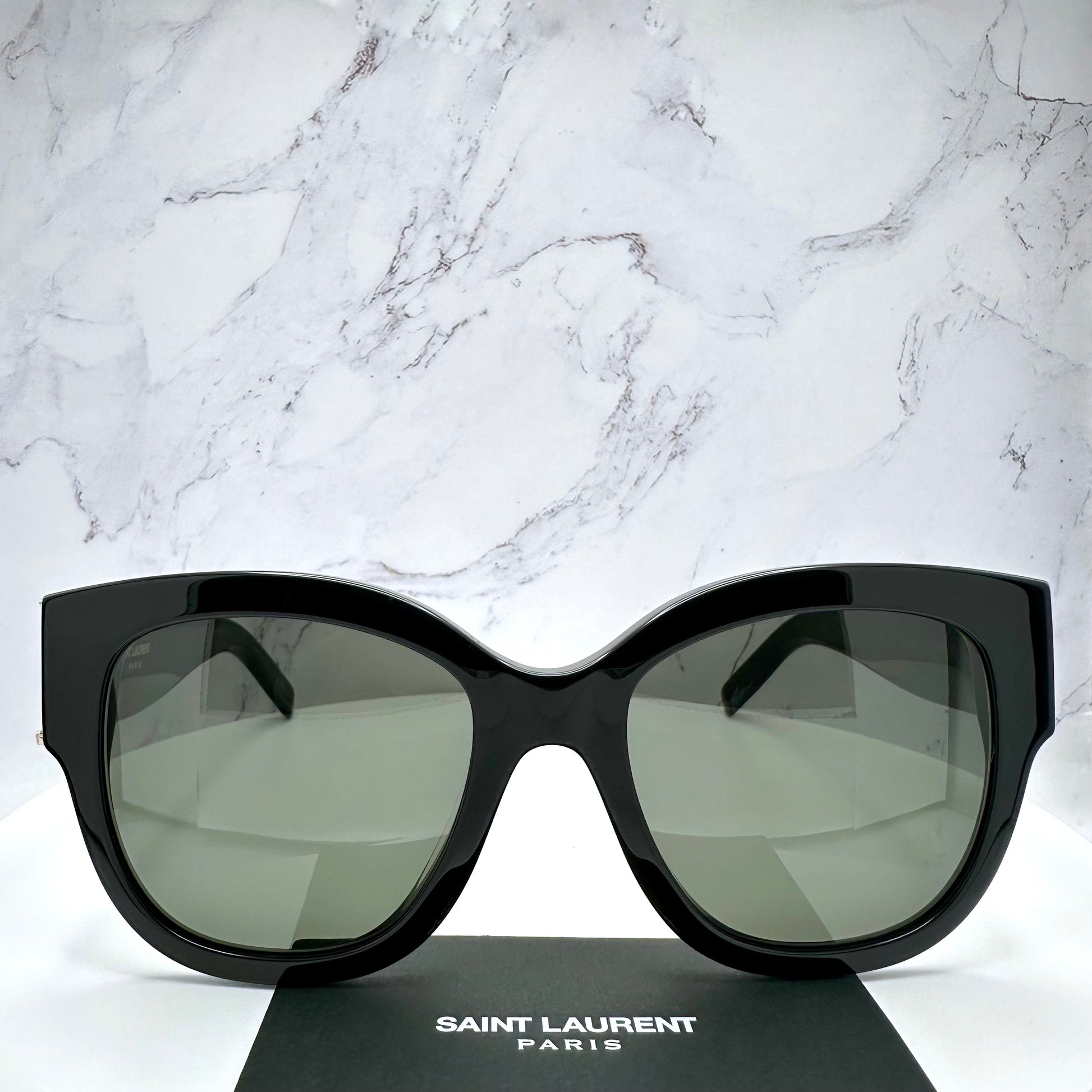 SAINT LAURENT Black Oversized Sunglasses Gold YSL Metal Logo SLM95/F