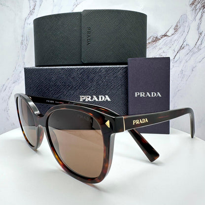 Prada 0PR22ZS 17N06B brown tortoise  sunglasses side view with box and case