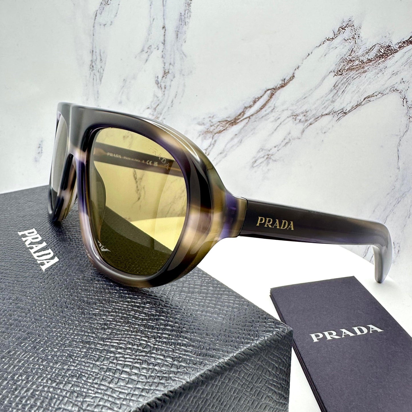 Prada PRC05S 23G70G aviator unisex striped laguna gold logo sunglasses
