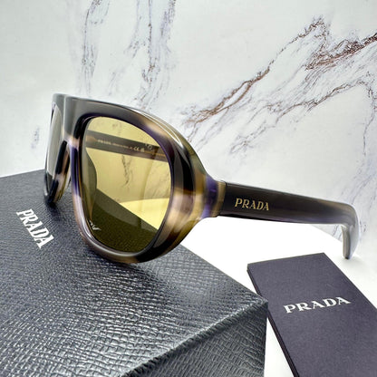 Prada PRC05S 23G70G aviator unisex striped laguna gold logo sunglasses