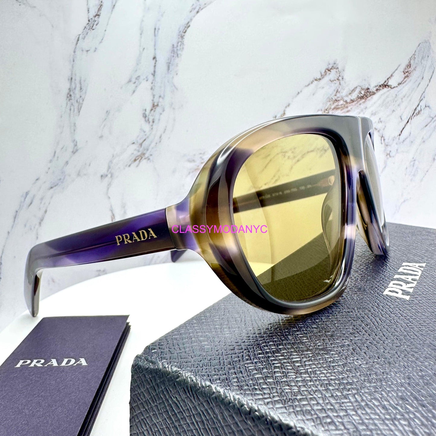 Prada PRC05S 23G70G aviator striped laguna green lens sunglasses