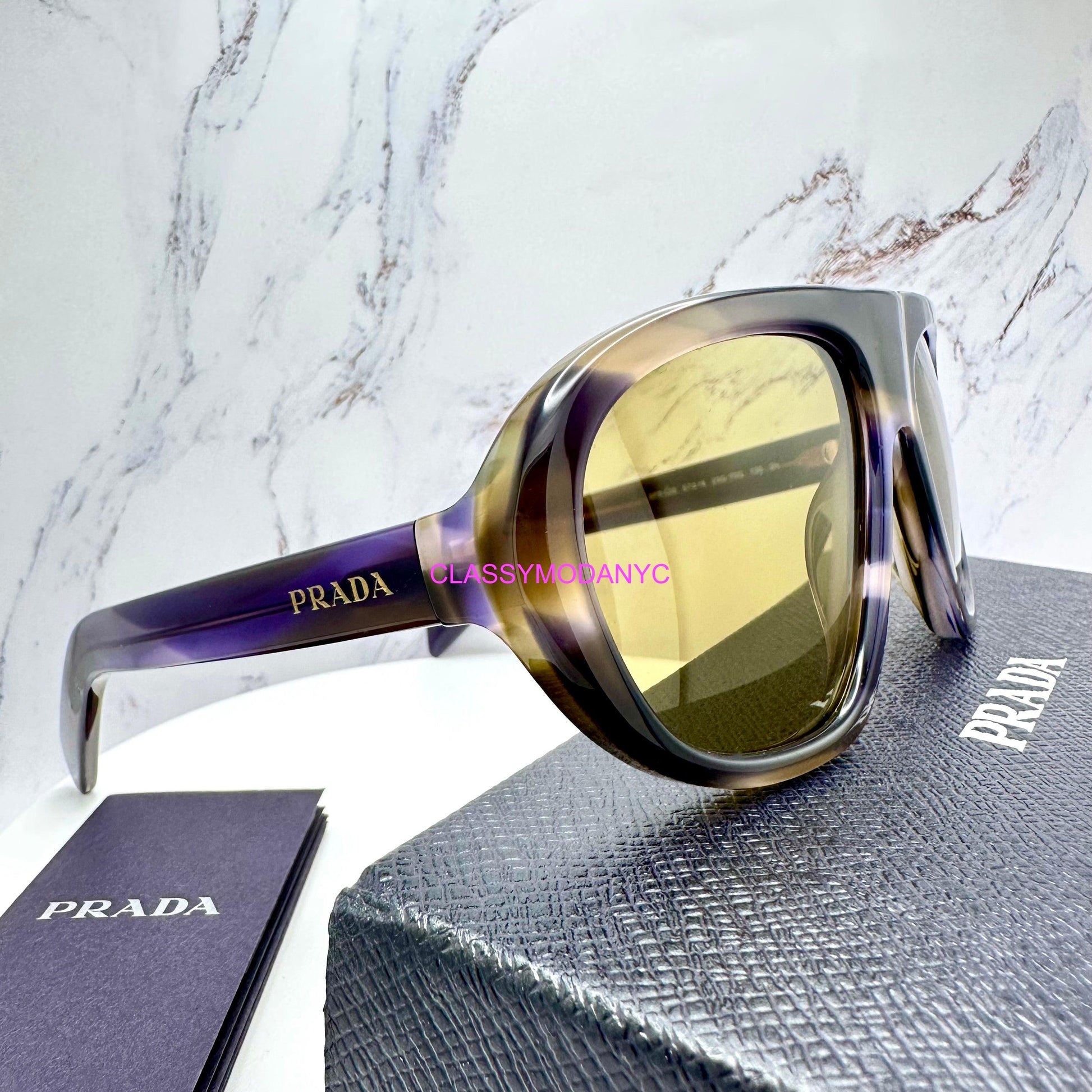 Prada PRC05S 23G70G aviator striped laguna green lens sunglasses