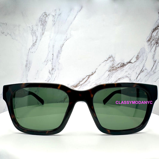Gucci GG1857S 002 brown tortoise square sunglasses with web logo, green lens mens sunglasses, front frame