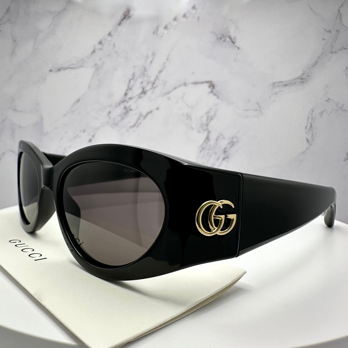 Gucci Black Gold Metal Logo Sunglasses Oval Wrap Mask GG1401S