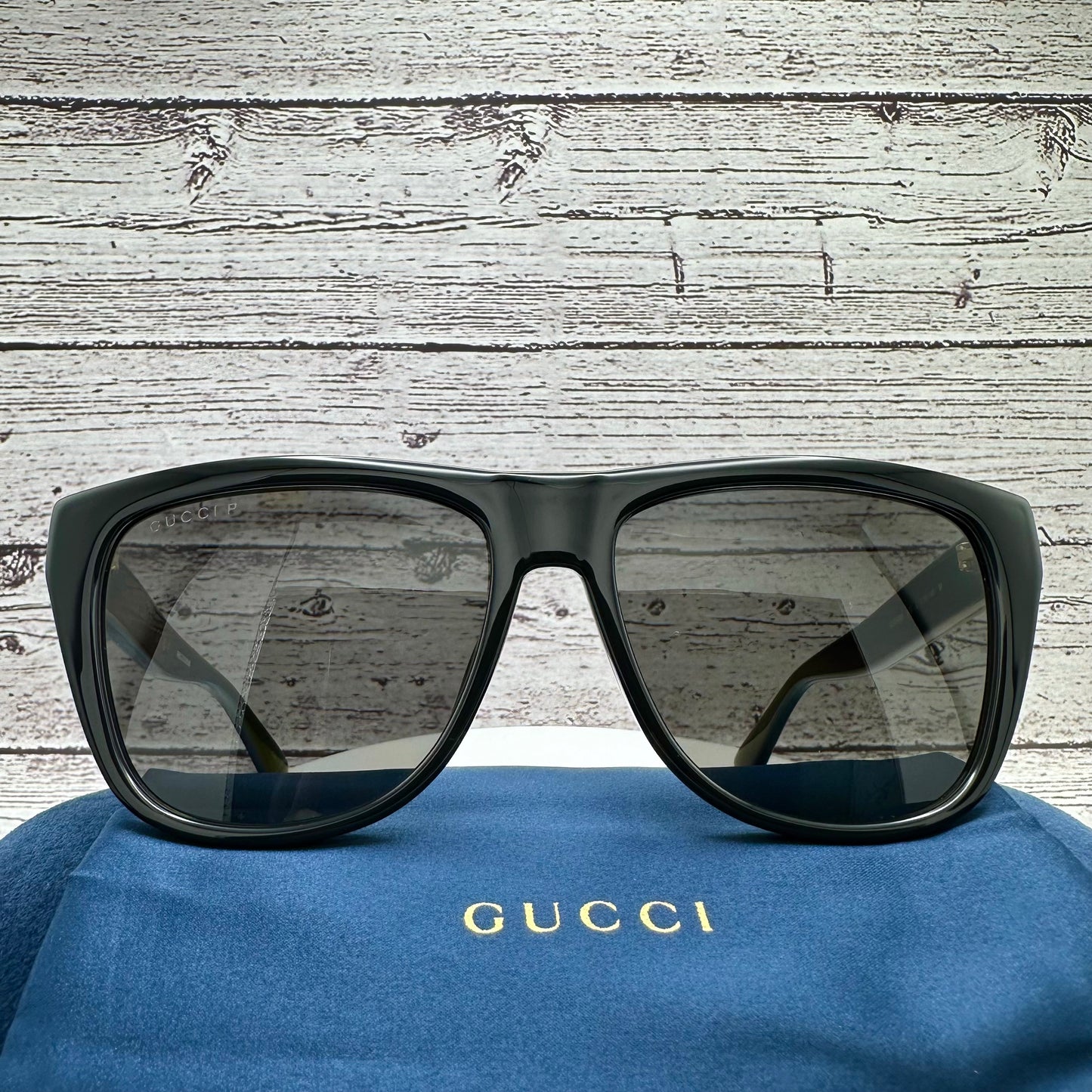 Gucci Sunglasses GG1345S 002 Black Aviator Square Polarized Gold GUCCI Logo 