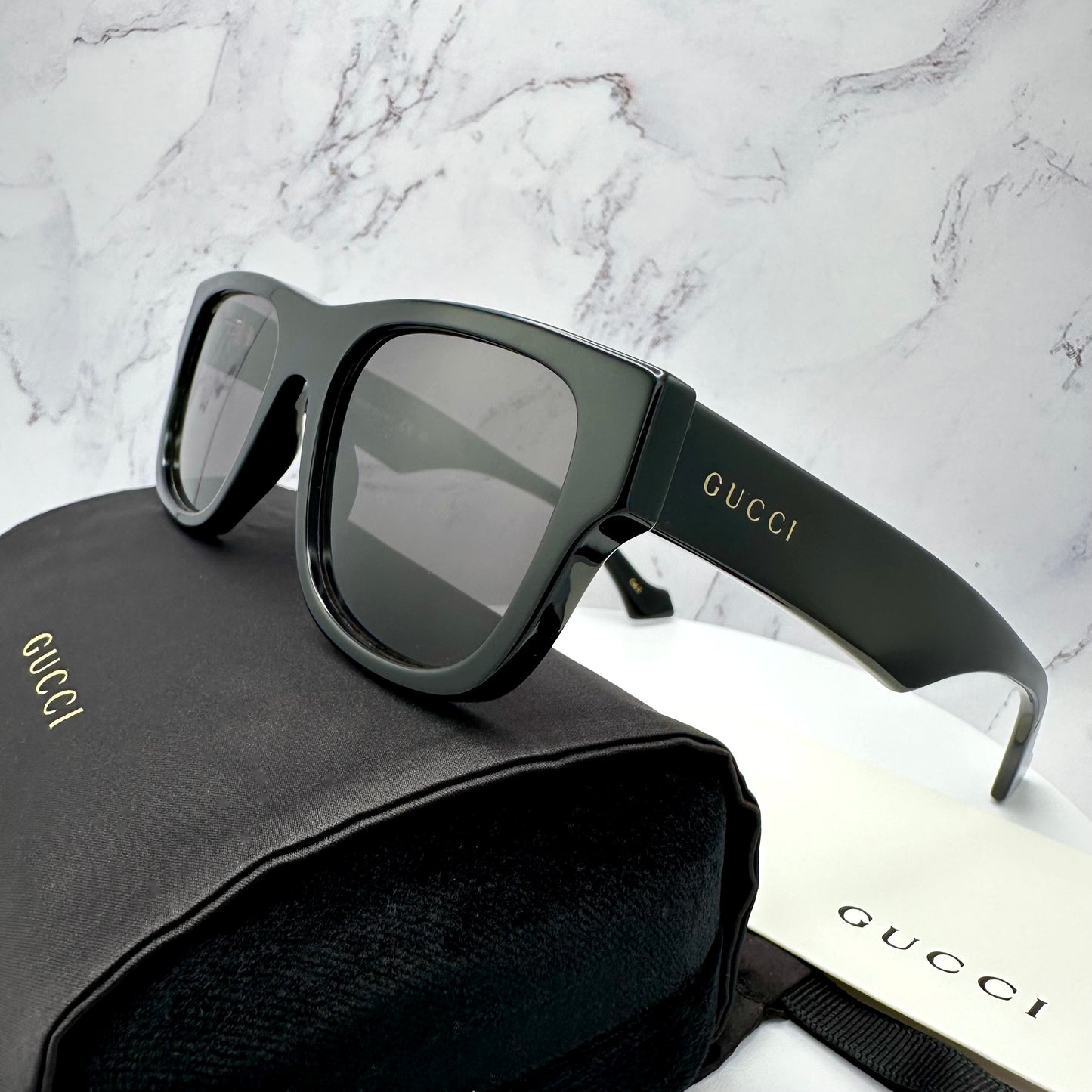 Gucci Sunglasses GG1427S Black Square Gold Logo