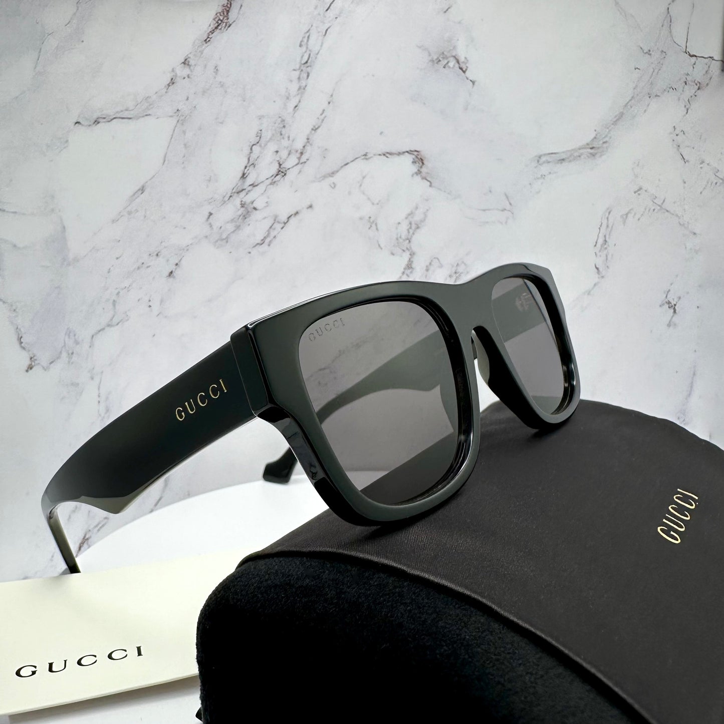 Gucci Sunglasses GG1427S Black Square Gold Logo