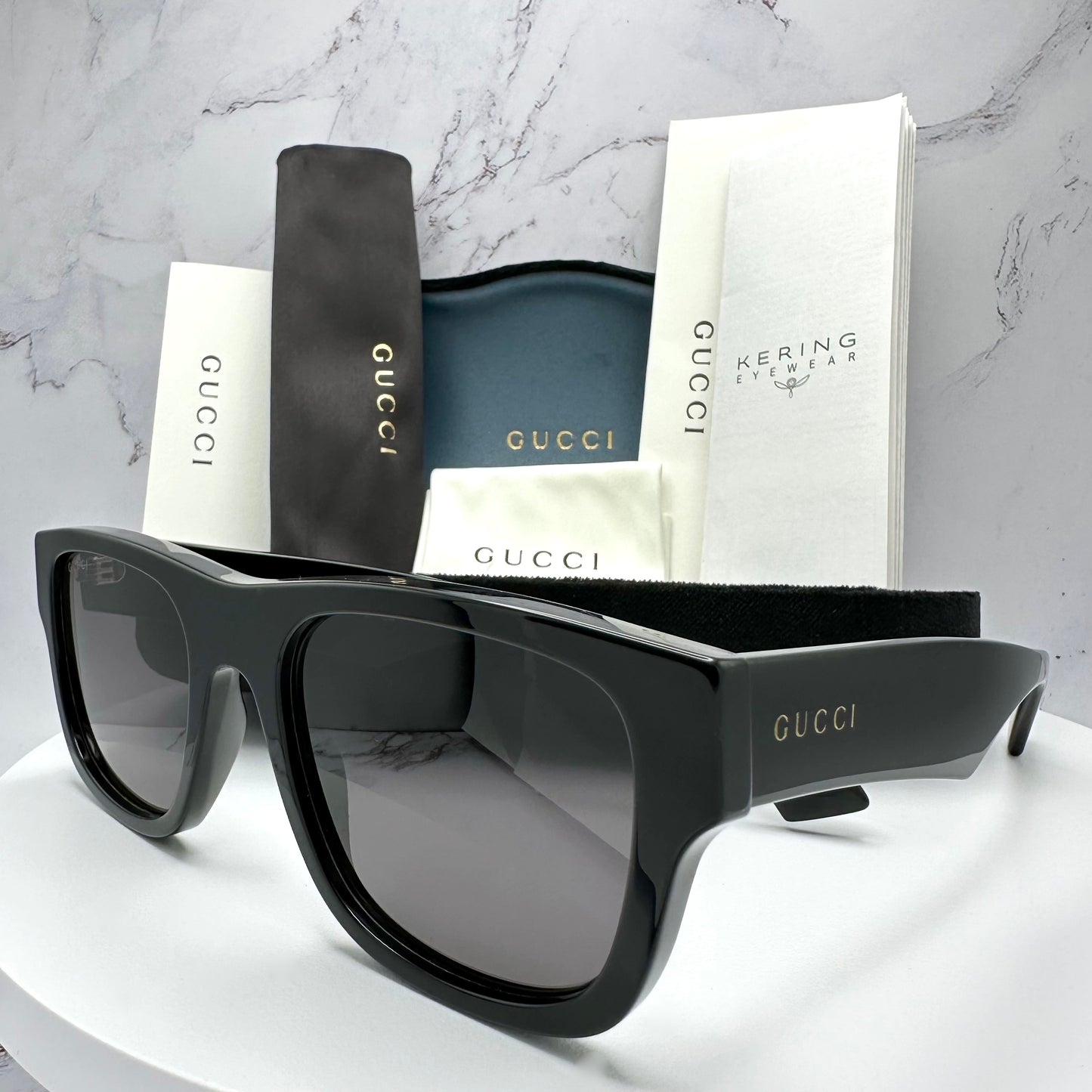 Gucci Sunglasses GG1427S Black Square Gold Logo