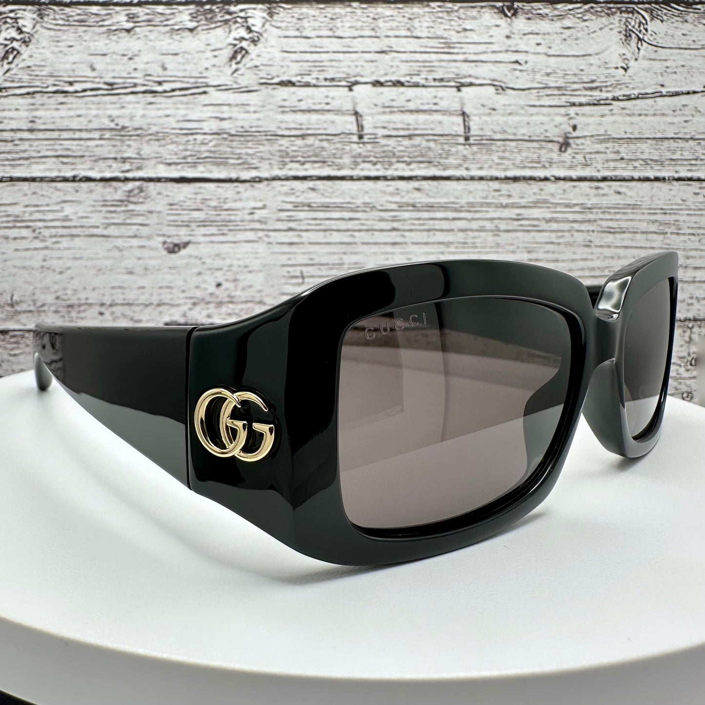 Gucci Black Gold Metal Logo Sunglasses Square Wrap Mask GG1403S