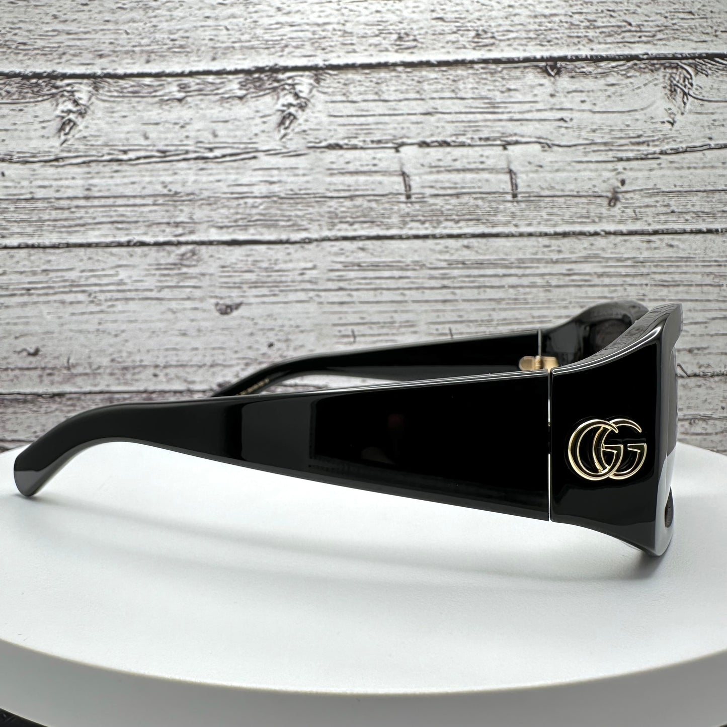 Gucci Black Gold Metal Logo Sunglasses Square Wrap Mask GG1403S