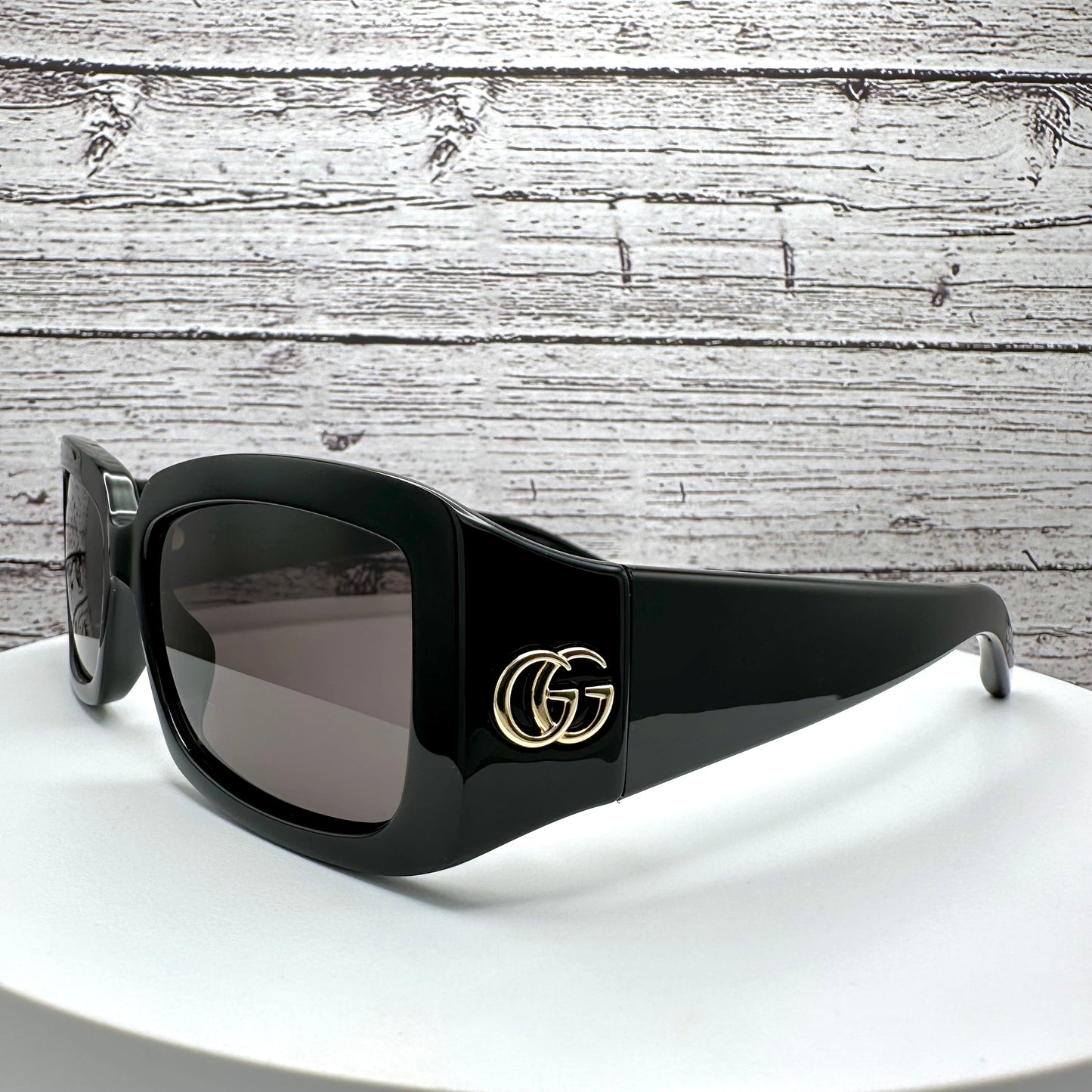 Gucci Black Gold Metal Logo Sunglasses Square Wrap Mask GG1403S