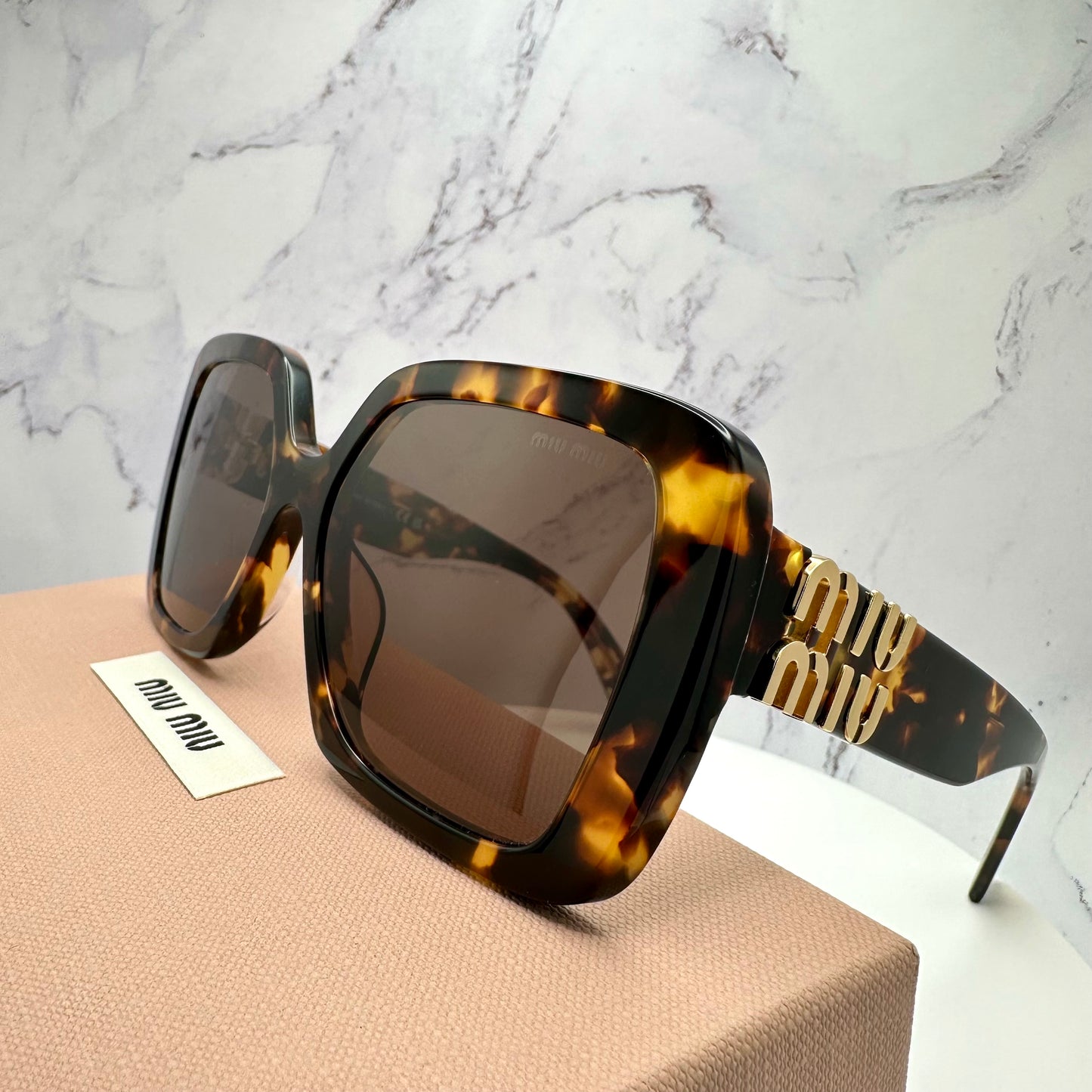 MIU MIU Sunglasses Brown Black Tortoise Shell Square Gold Logo MU10YS VAU06B