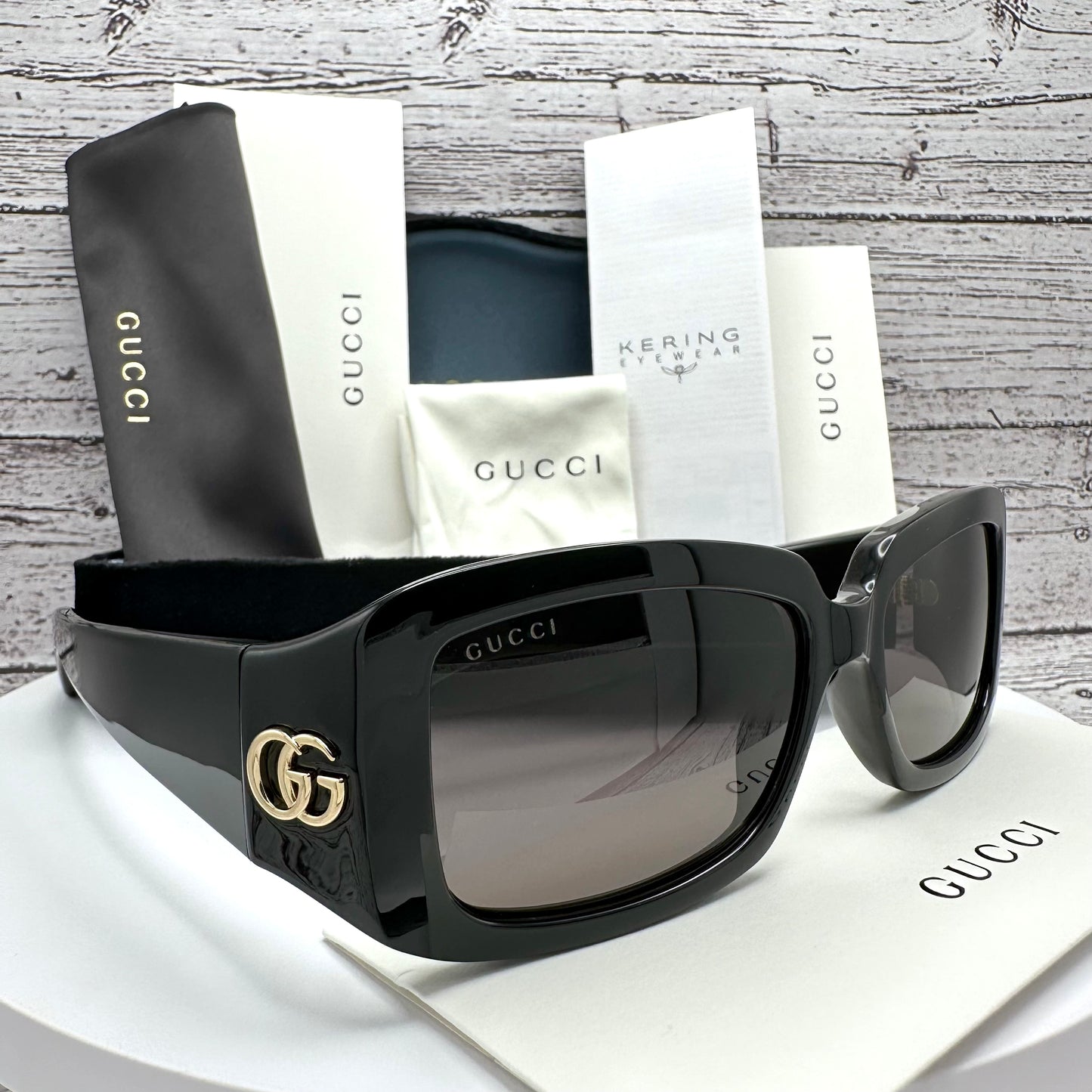 Gucci Black Gold Metal Logo Sunglasses Square Wrap Mask GG1403S