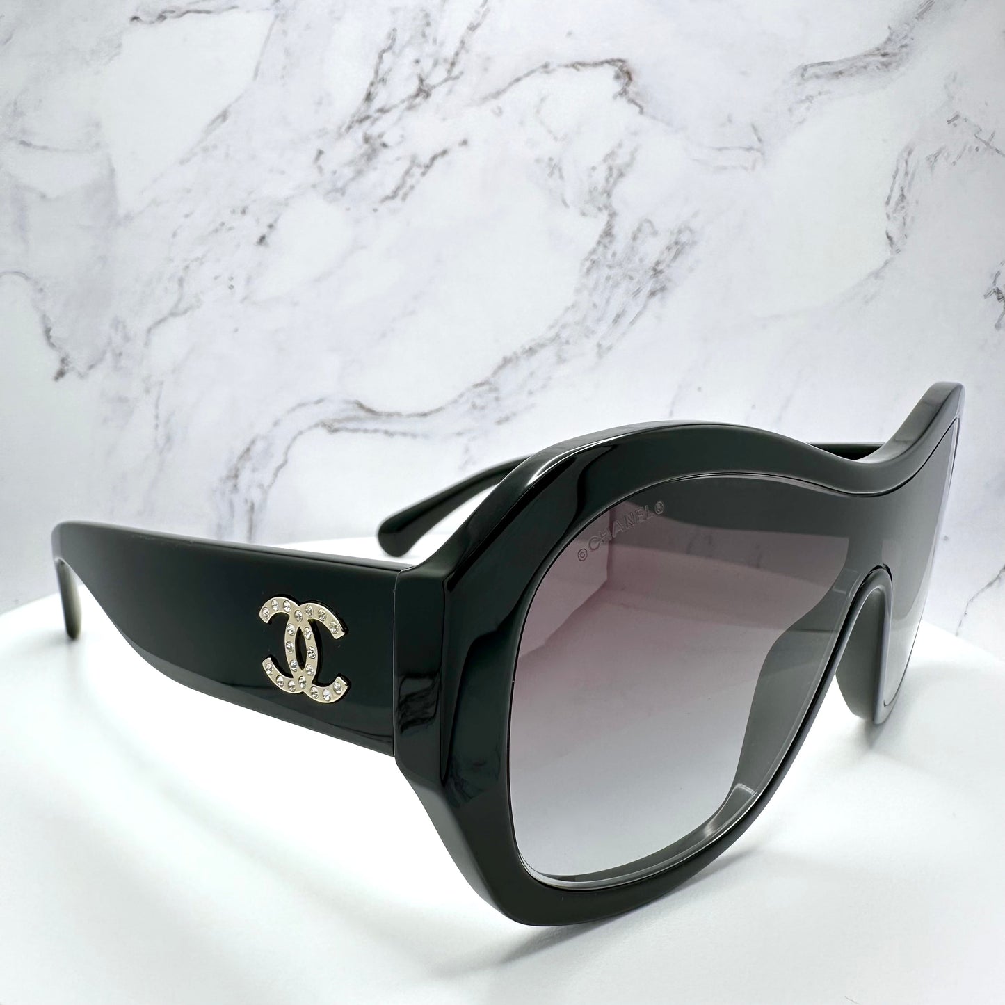 Chanel Shield Sunglasses 5497-B c.622/S6 Black Acetate CC Crystal Logo