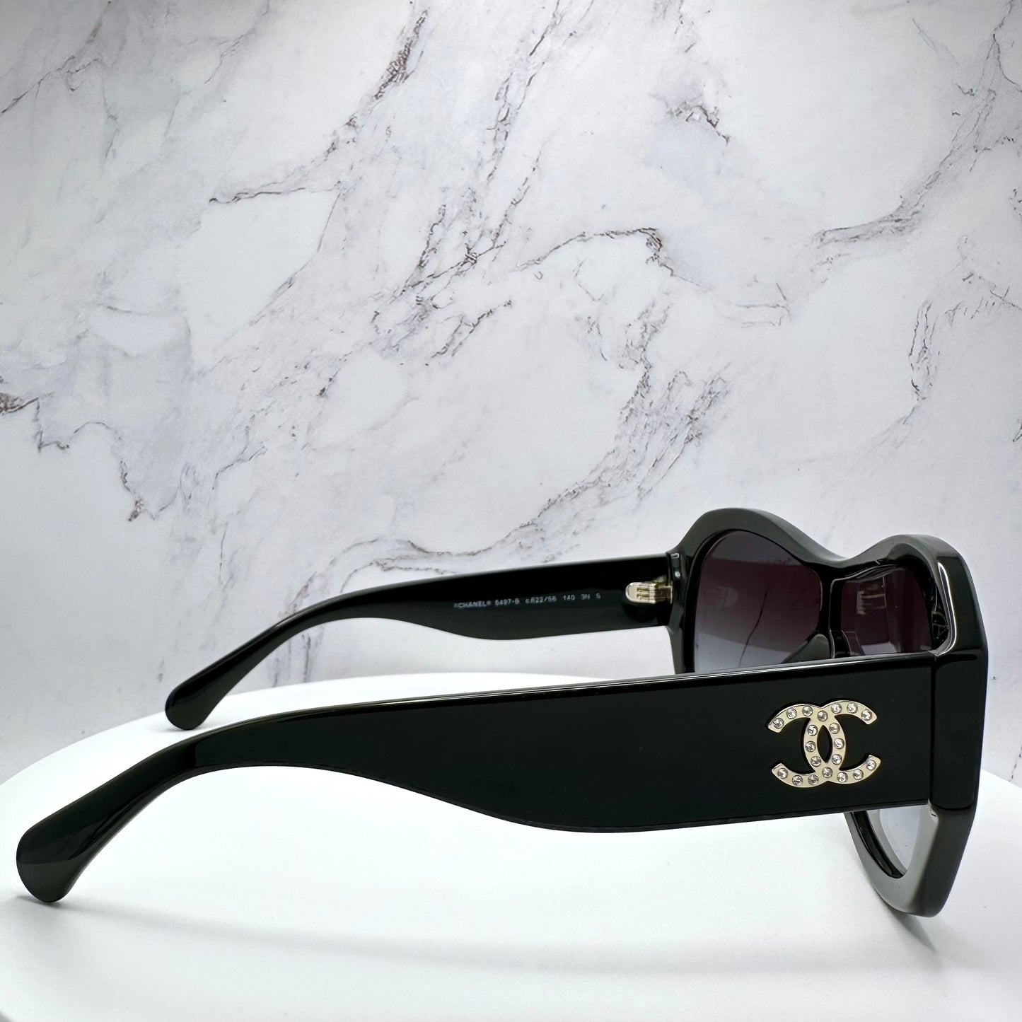 CHANEL Sunglasses Shield Aviator Black Gold Crystal CC Logo 5497B