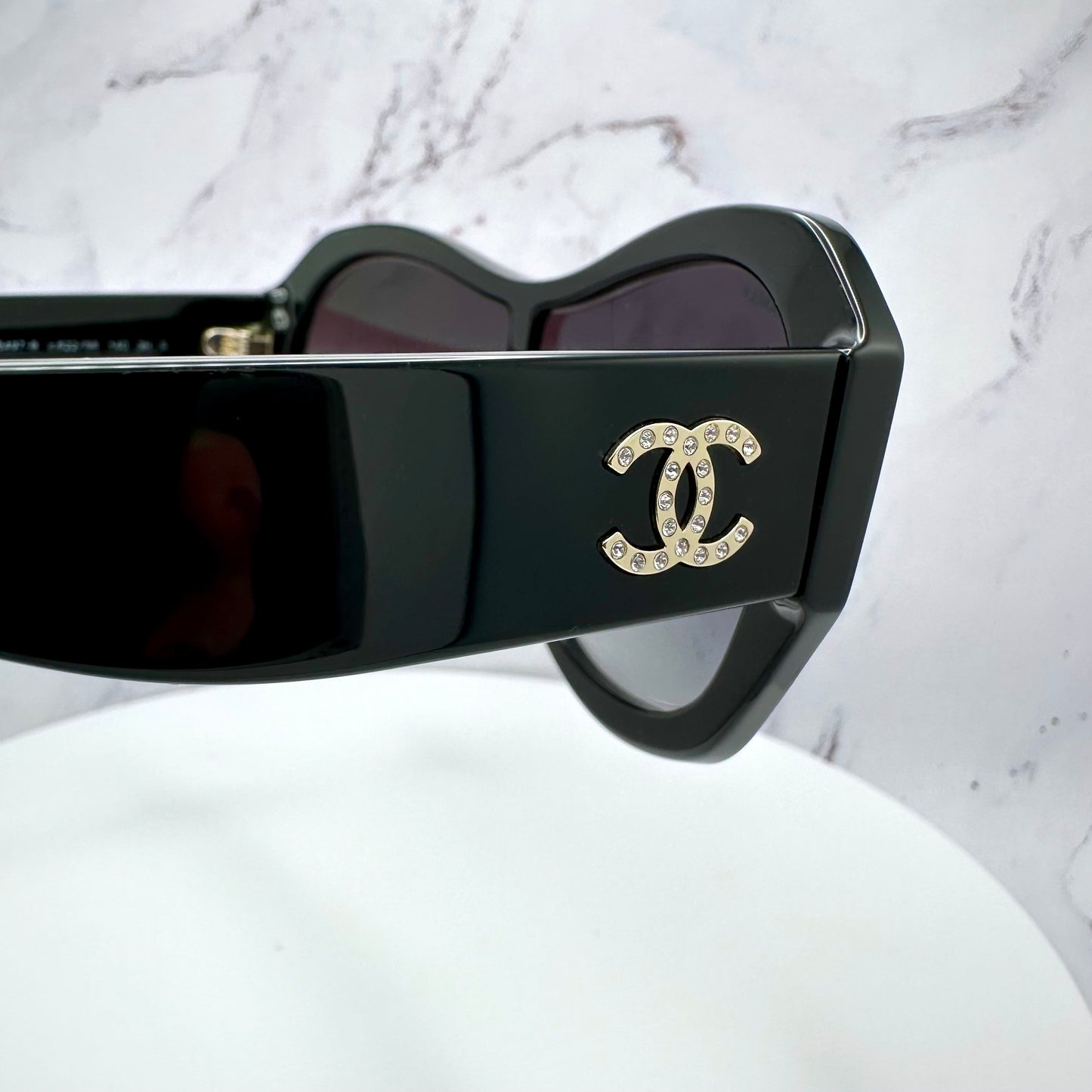 CHANEL Sunglasses Shield Aviator Black Gold Crystal CC Logo 5497B