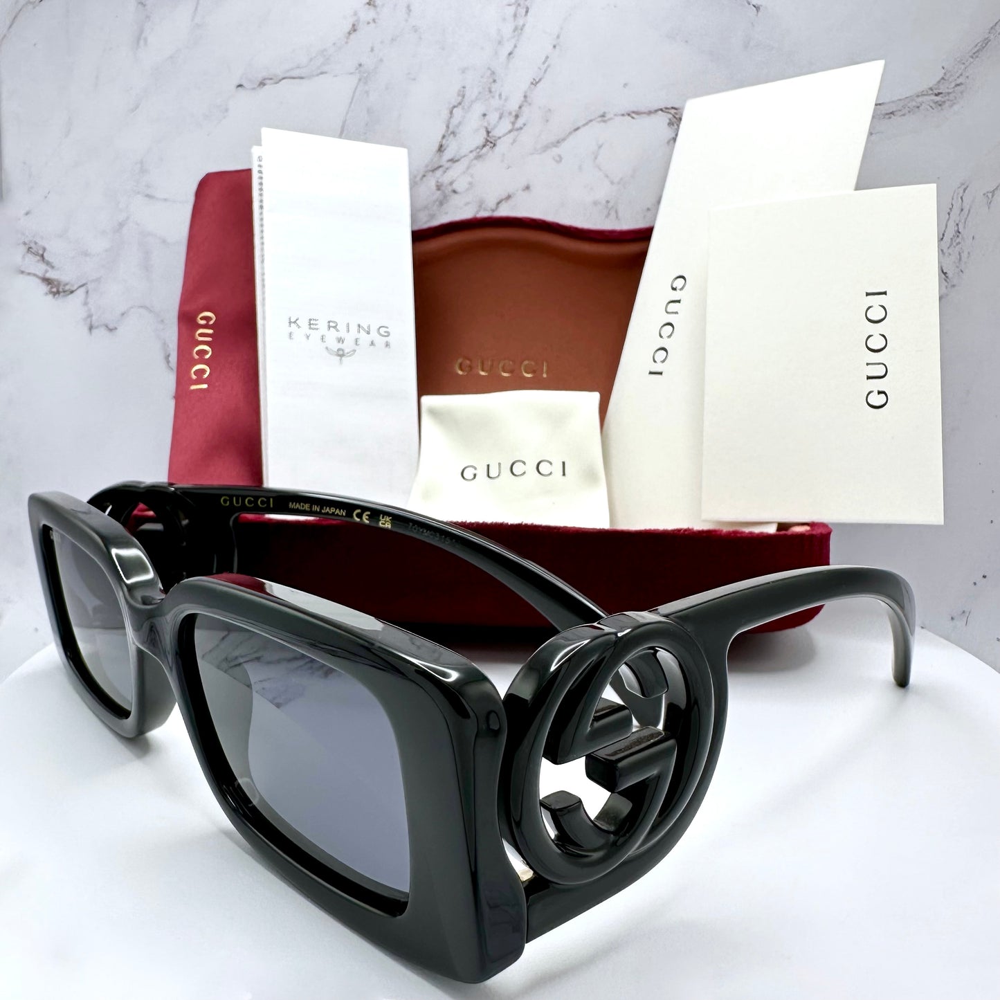 Gucci GG1325S 001 Sunglasses Black Rectangle Interlocking GG Logo