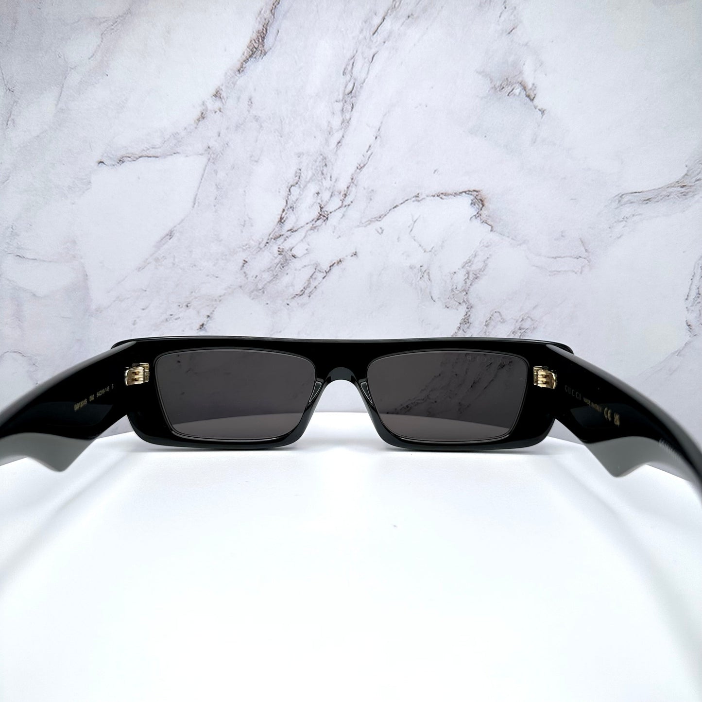 Gucci Sunglasses GG1331S 002 Polarized Black Rectangle Gold Letter Logo