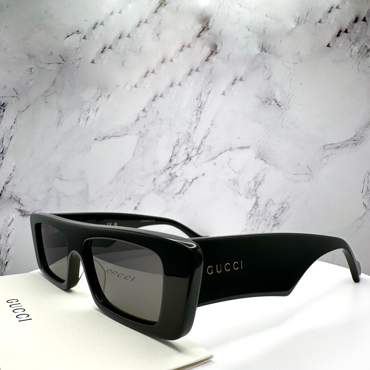 Gucci Sunglasses GG1331S 001 Black Rectangle Gold Letter Logo