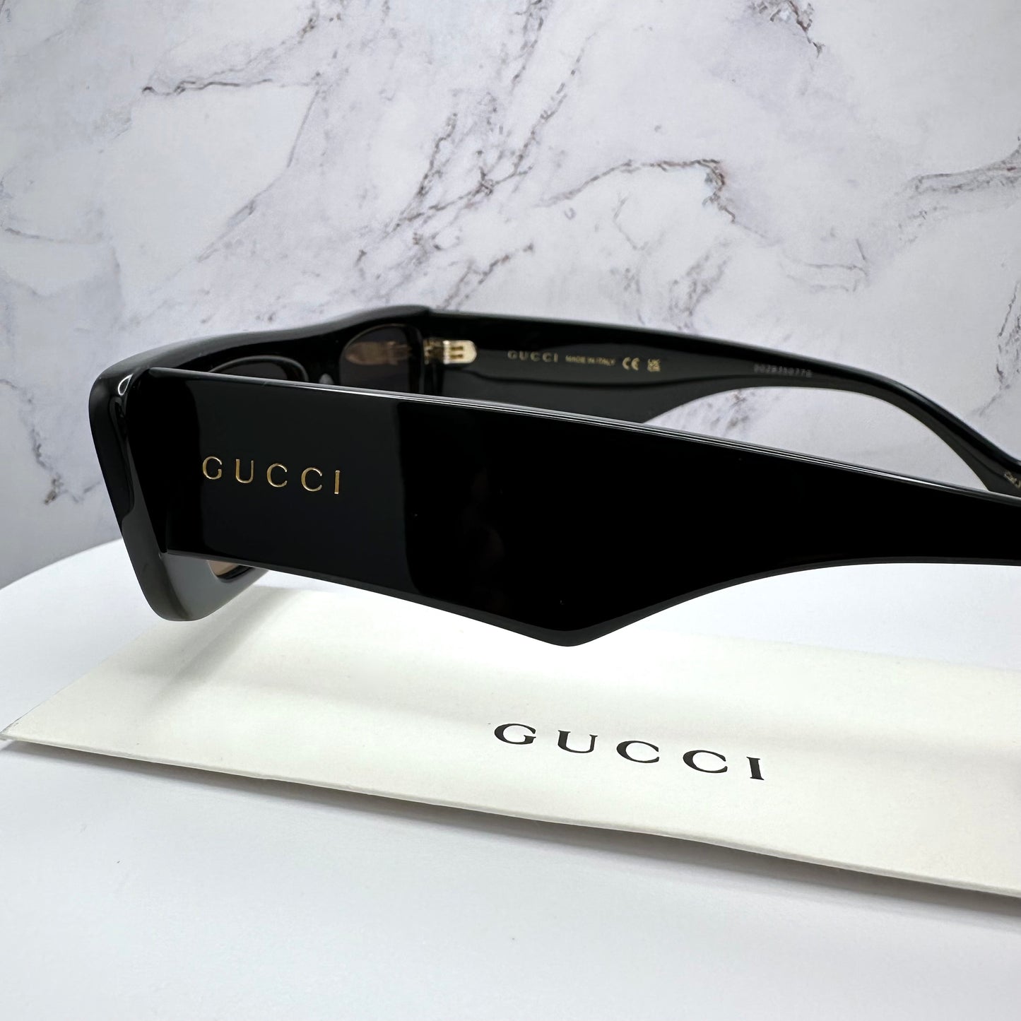 Gucci Sunglasses GG1331S 001 Black Rectangle Gold Letter Logo