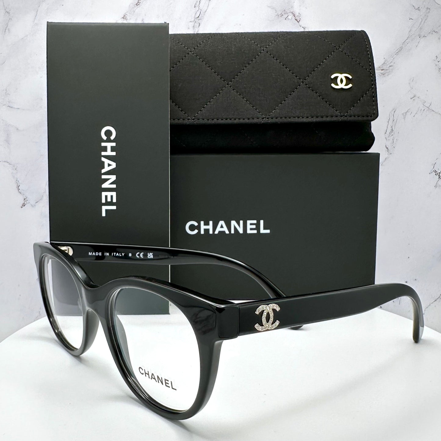 CHANEL CH3450B Glasses Black & Gold Frame Crystal CC Logo 51-19-140mm