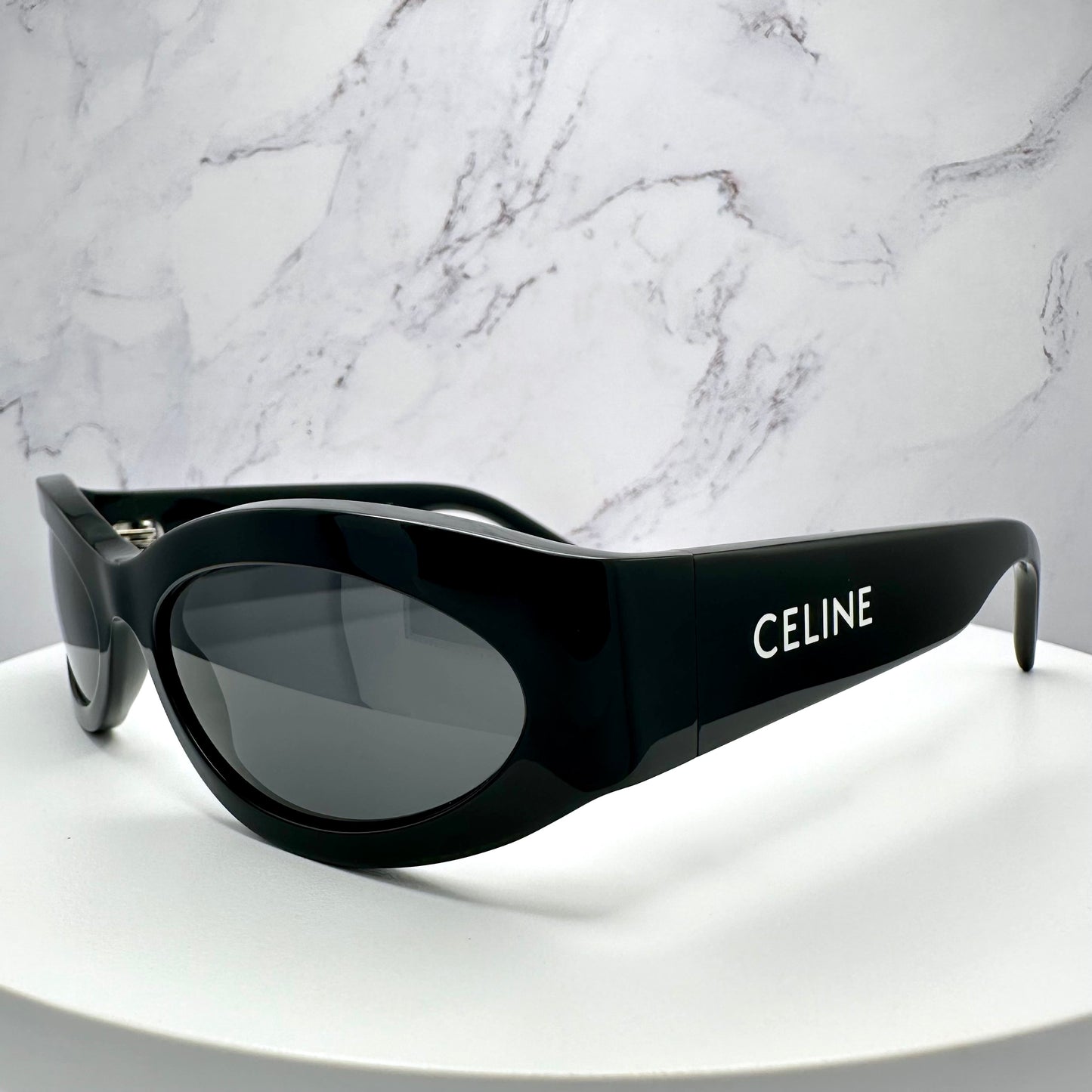 Celine Monochroms 56MM Geometric Sunglasses Oval Wrap White Logo CL402881 01A