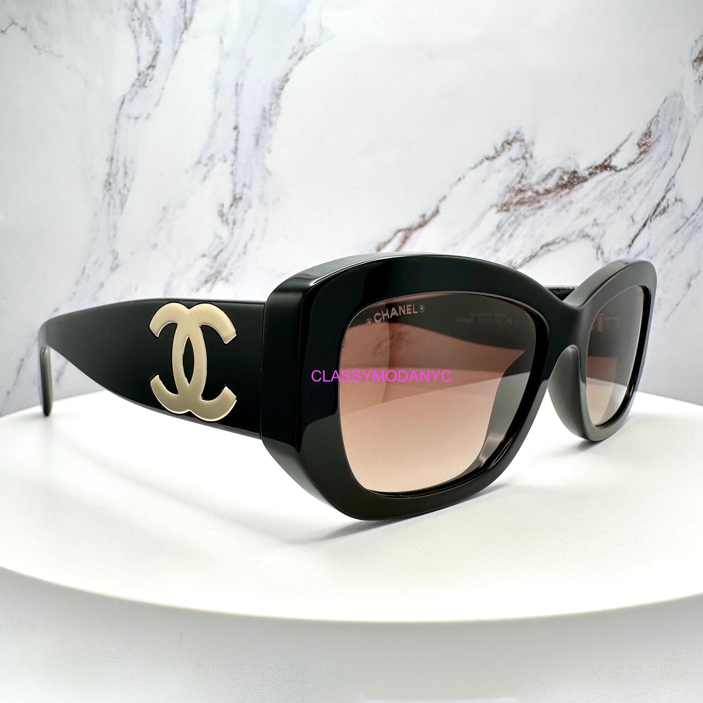 CHANEL Sunglasses CH5493 Rectangle Black Gold CC Eyewear