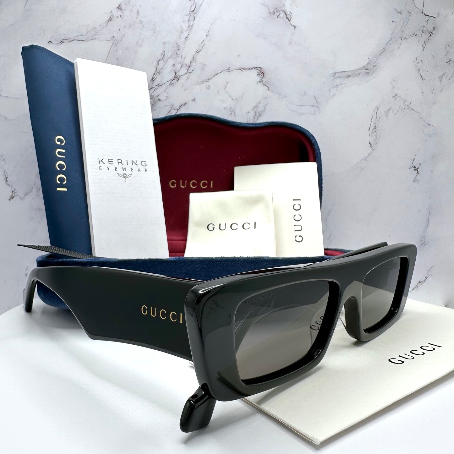 Gucci Sunglasses GG1331S 001 Black Rectangle Gold Letter Logo