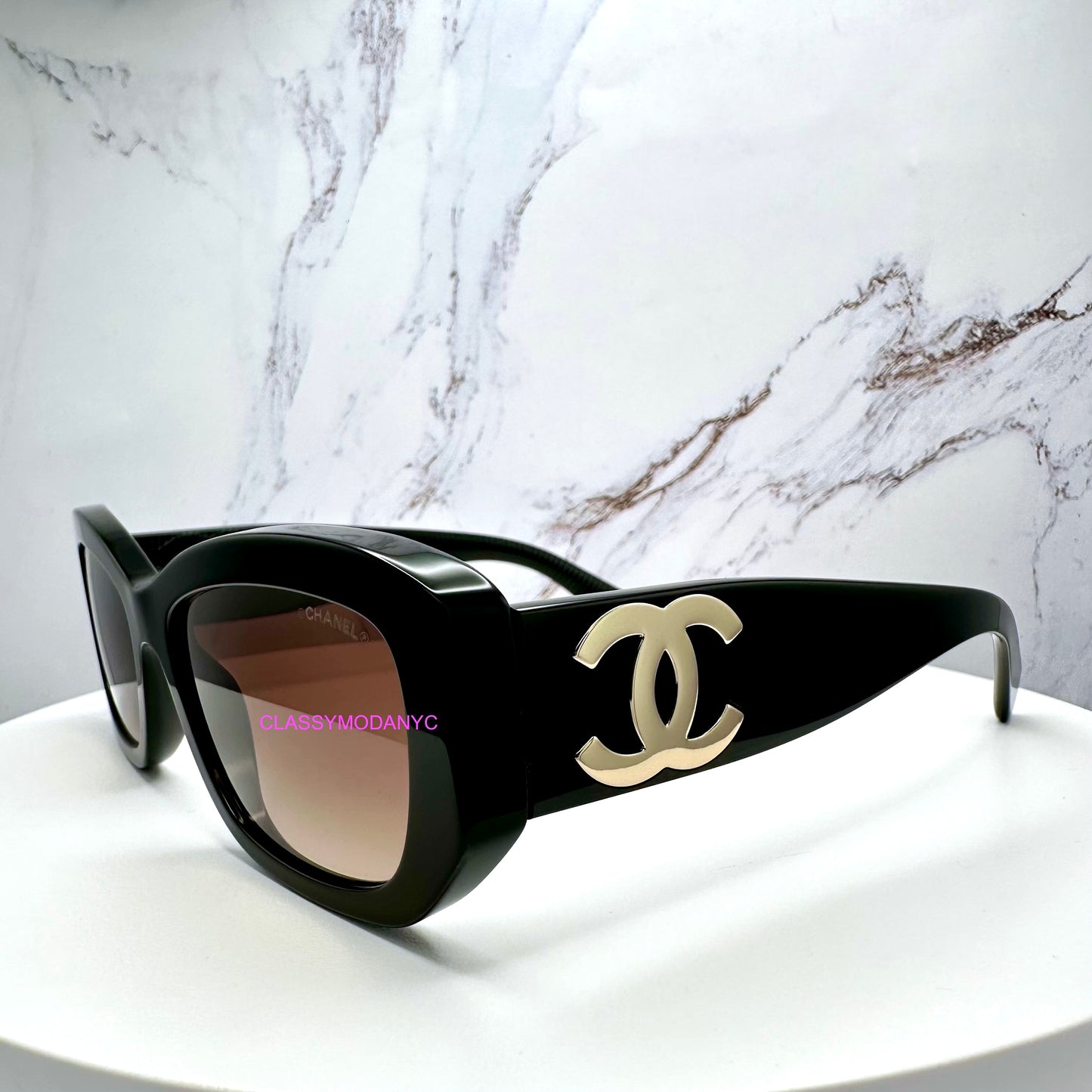 CHANEL Sunglasses CH5493 Rectangle Black Gold CC Eyewear