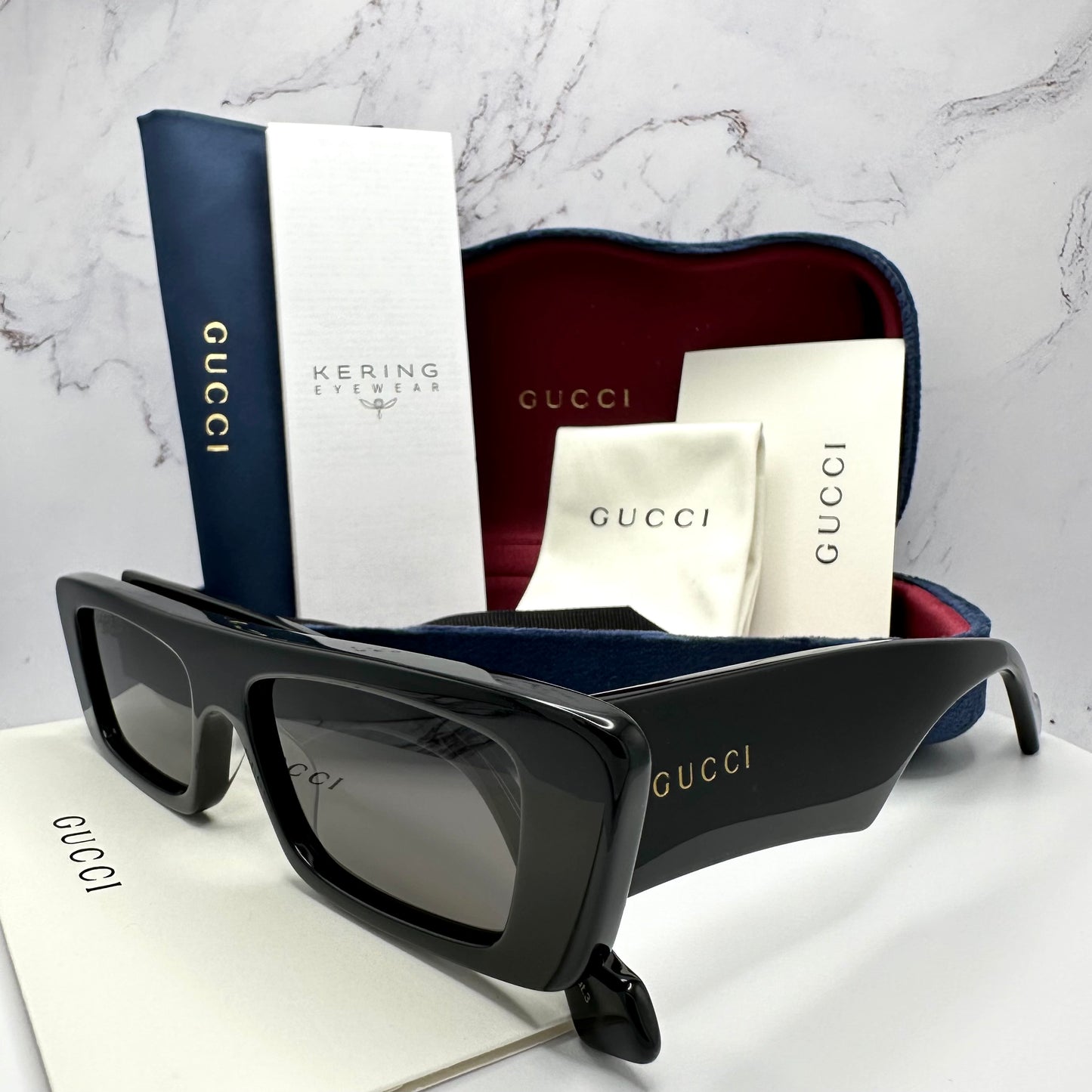 Gucci Sunglasses GG1331S 001 Black Rectangle Gold Letter Logo