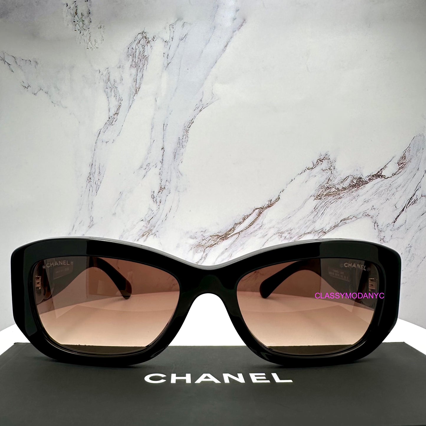 CHANEL Sunglasses CH5493 Rectangle Black Gold CC Eyewear