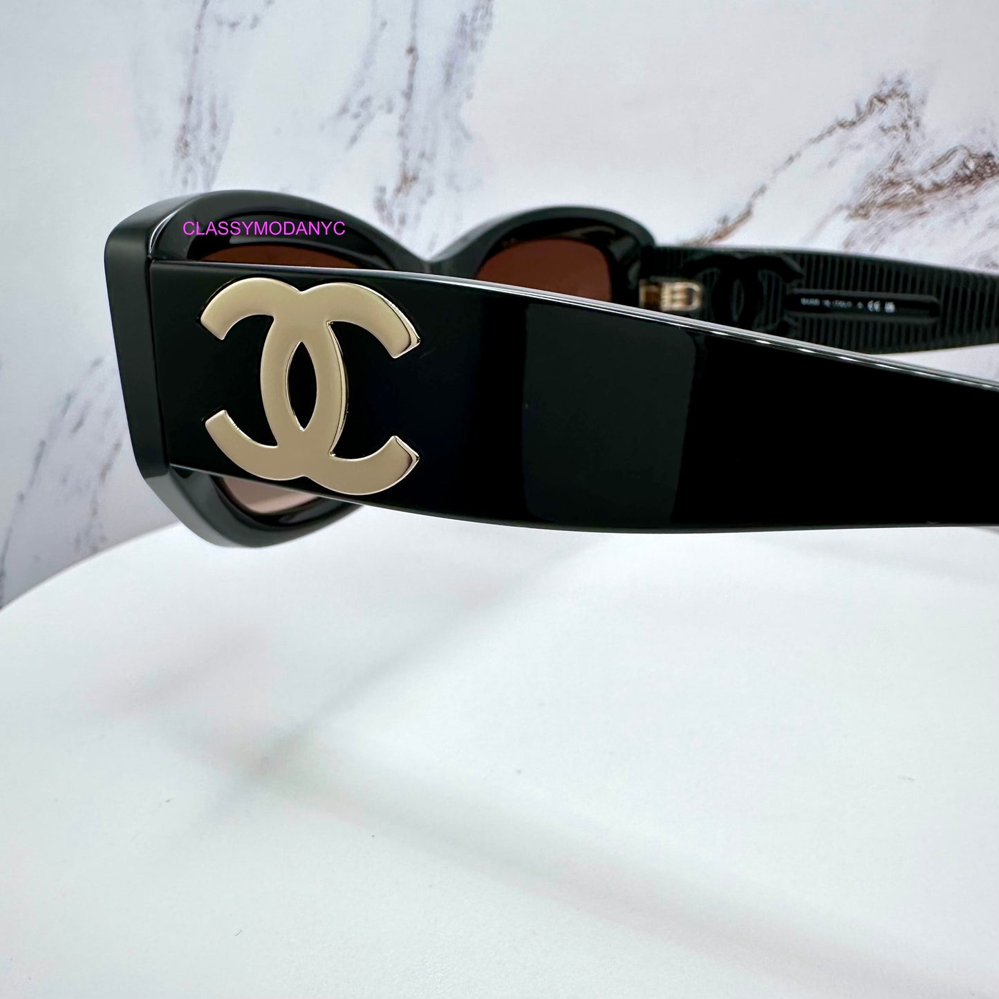 CHANEL Sunglasses CH5493 Rectangle Black Gold CC Eyewear
