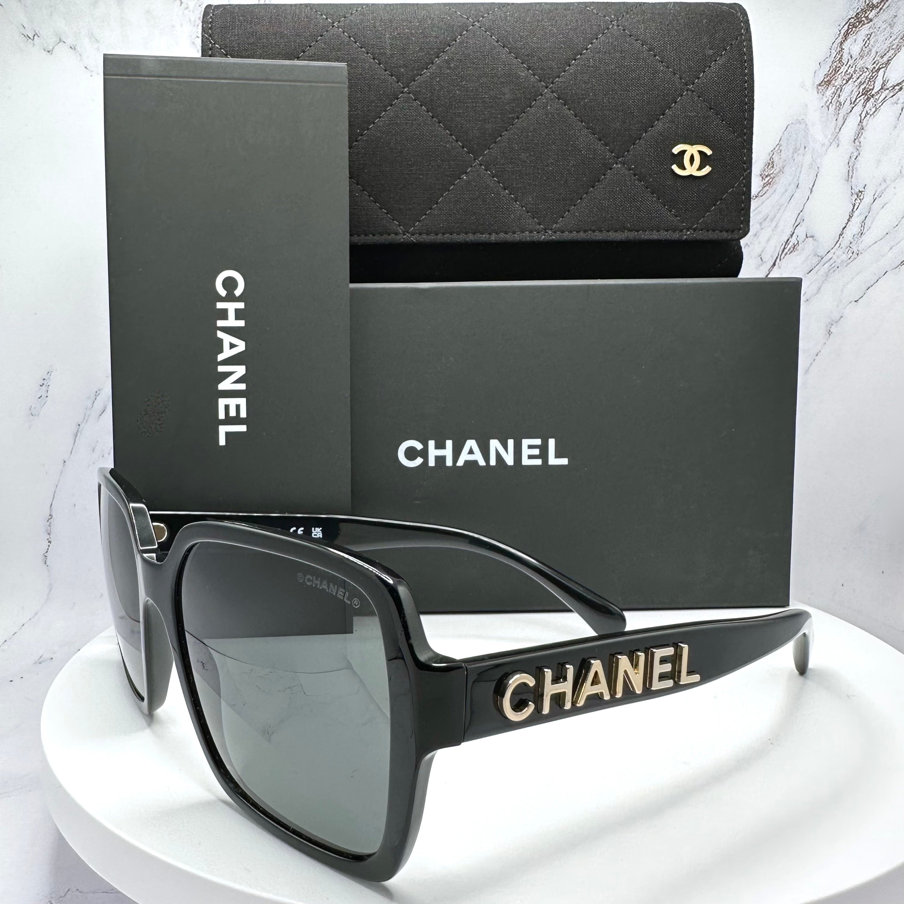 CHANEL Square Sunglasses For Women Black Gold Logo 5408 CLASSY MODA NYC