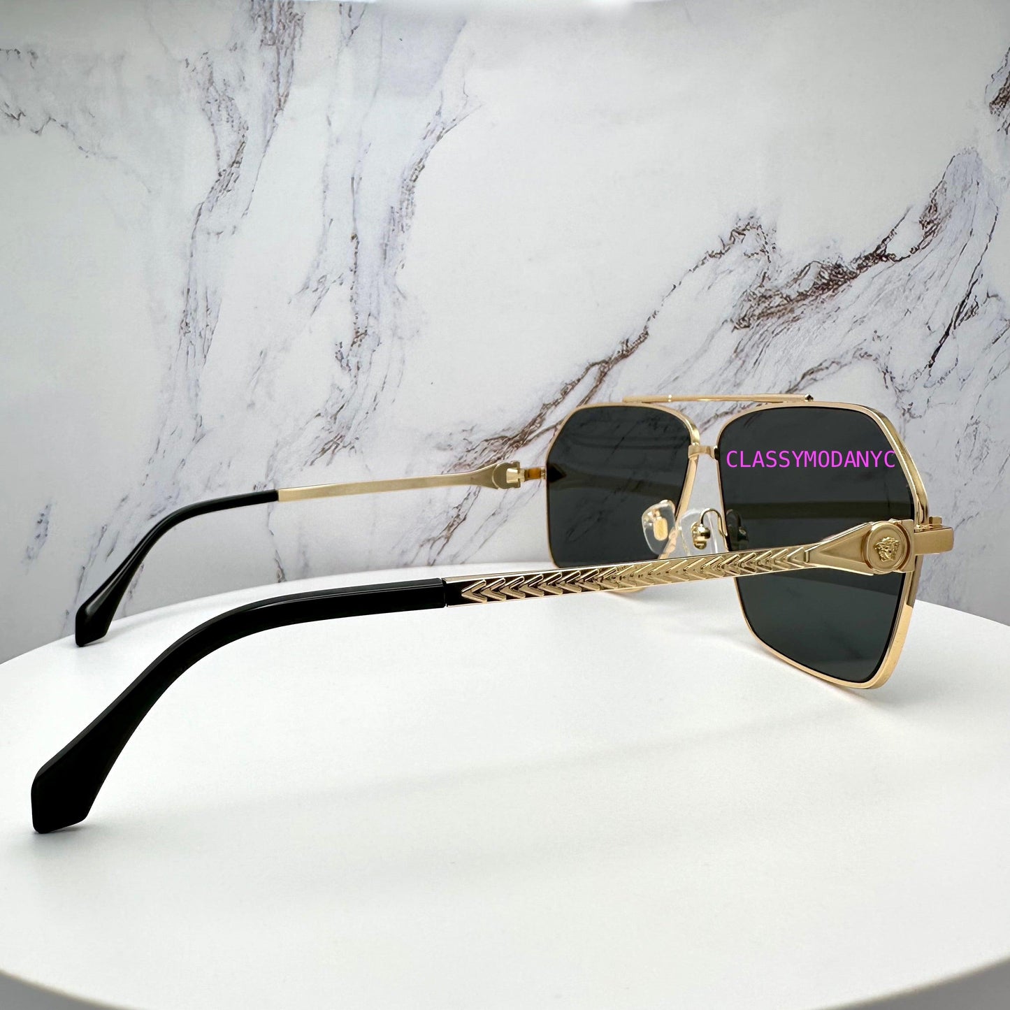 VERSACE VE2284 100287 gold metal men's sunglasses temple arms with logo
