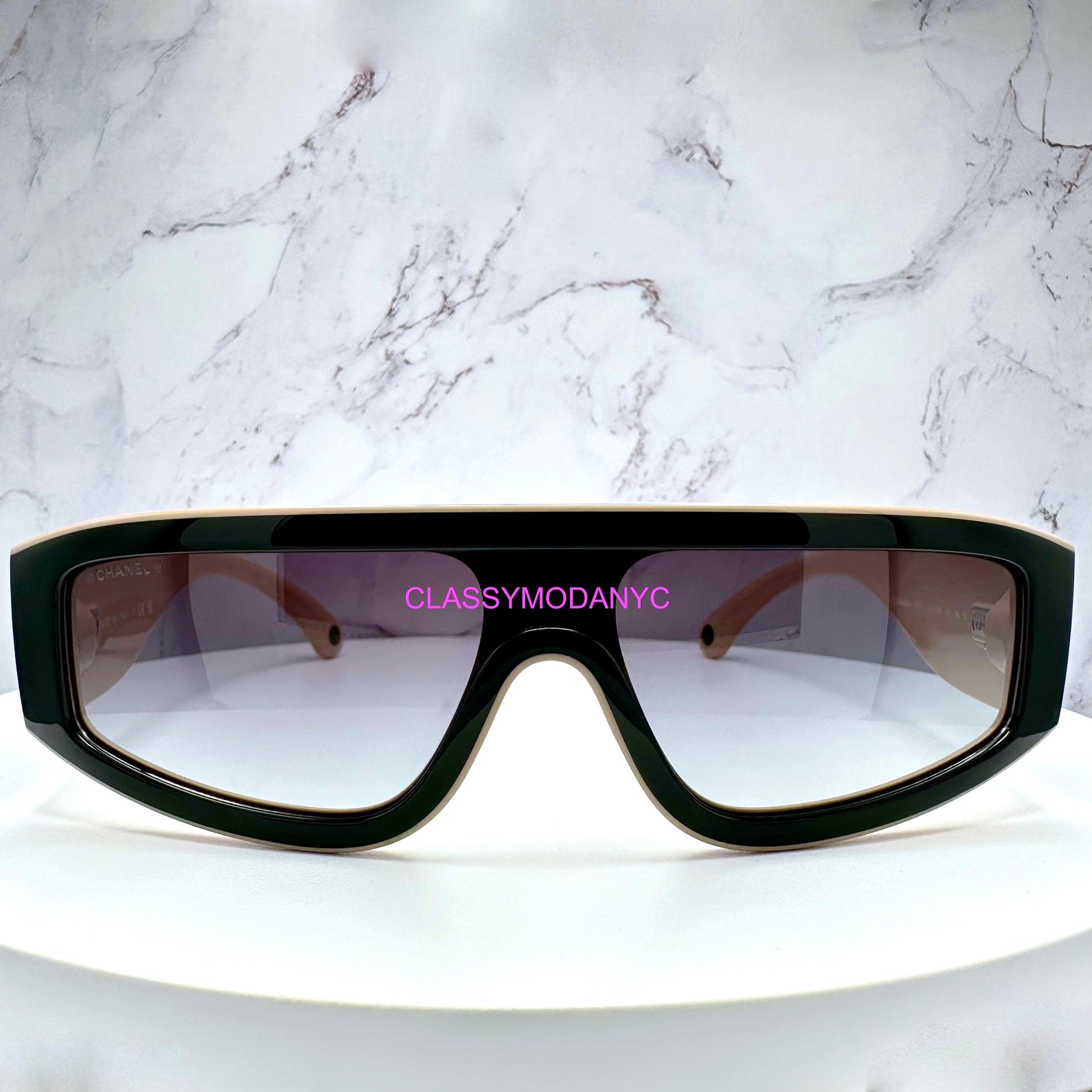 Chanel CH6057 C534/S6 black sunglasses with beige CC logo front view