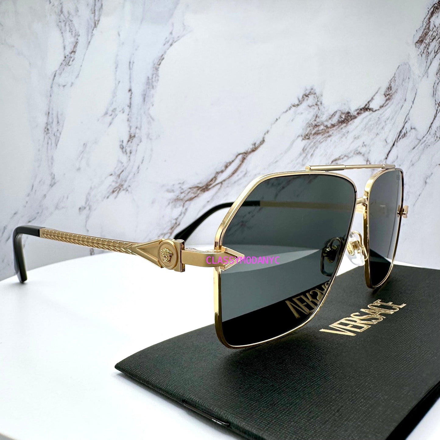 VERSACE VE2284 100287 square gold metal sunglasses
